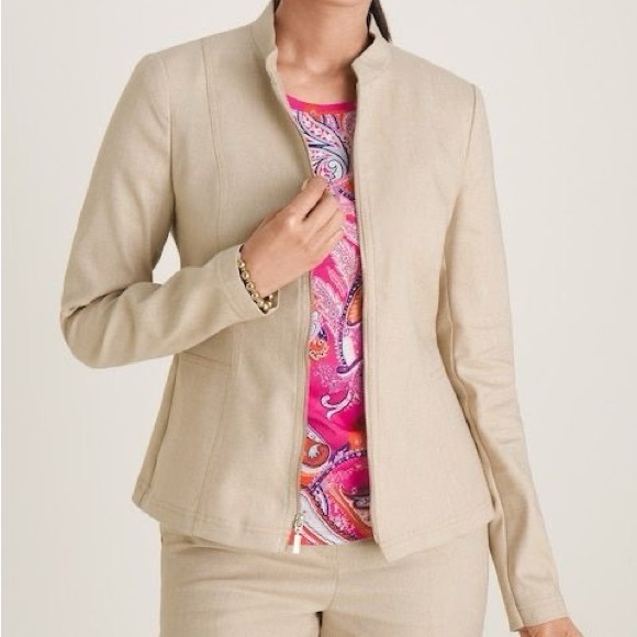 Chico's Jackets & Blazers - Chico's Tan with gold Threads Women's Blazer